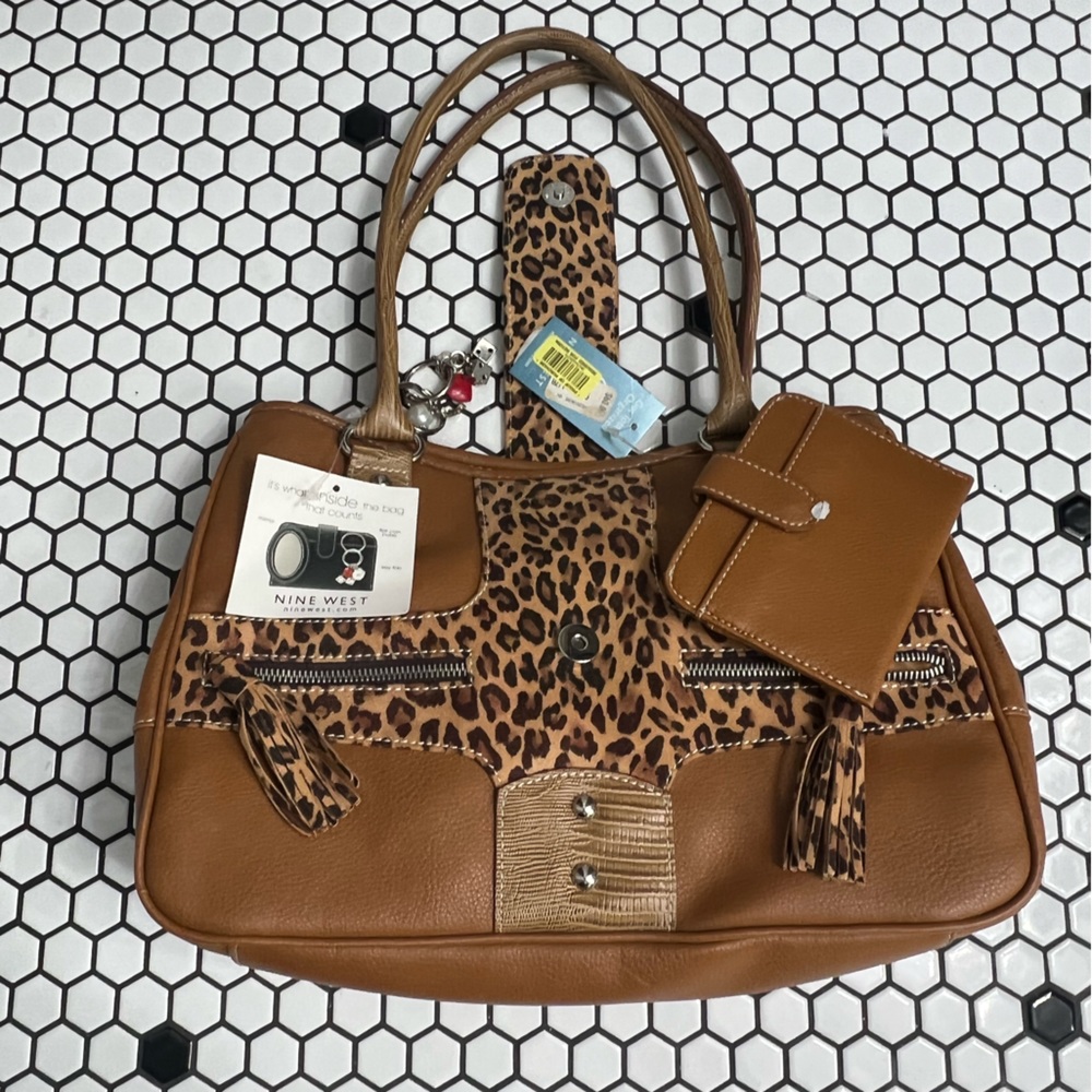Nine West Tan and Leopard Print Satchel